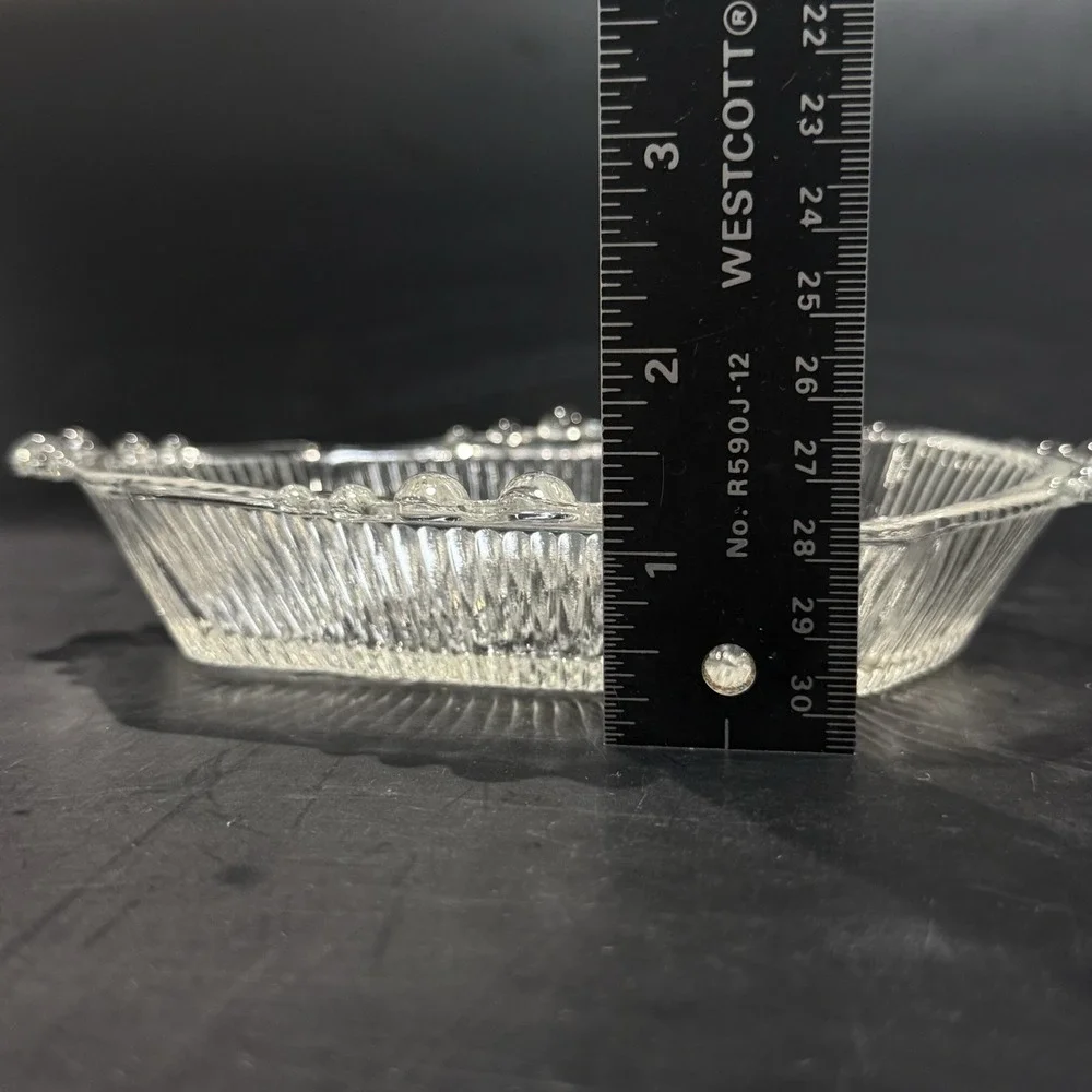 Vintage Anchor Hocking Beaded Block Clear Depression Glass Dish‎ w Handles